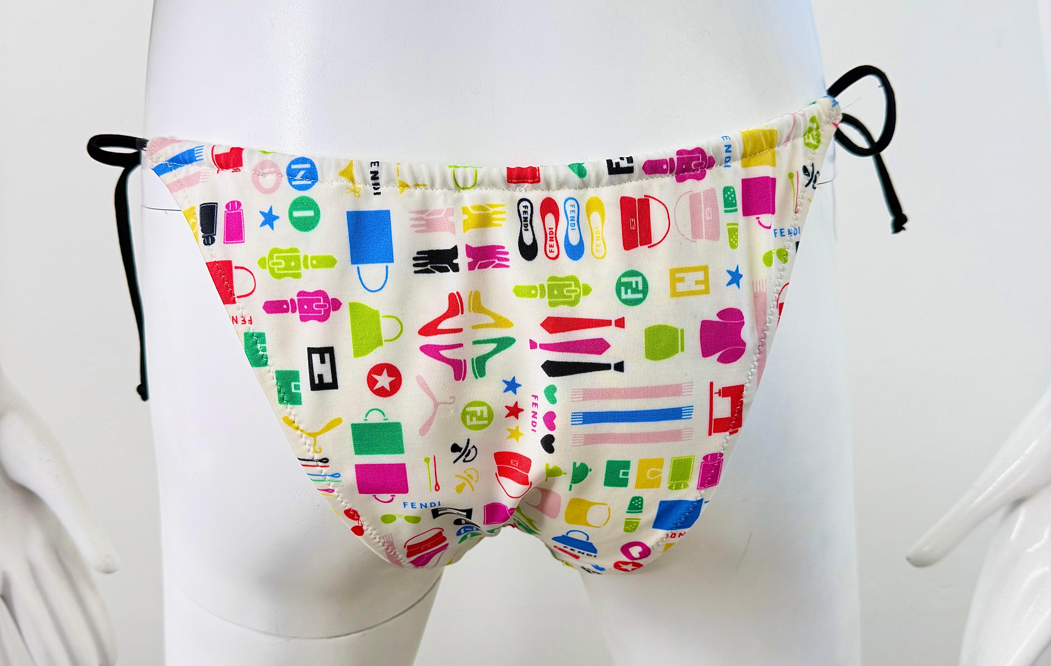 Fendi Karl Lagerfeld Icone Multicolore Bas de Bikini 2004 Rare Swimsuit 42 en vente 8