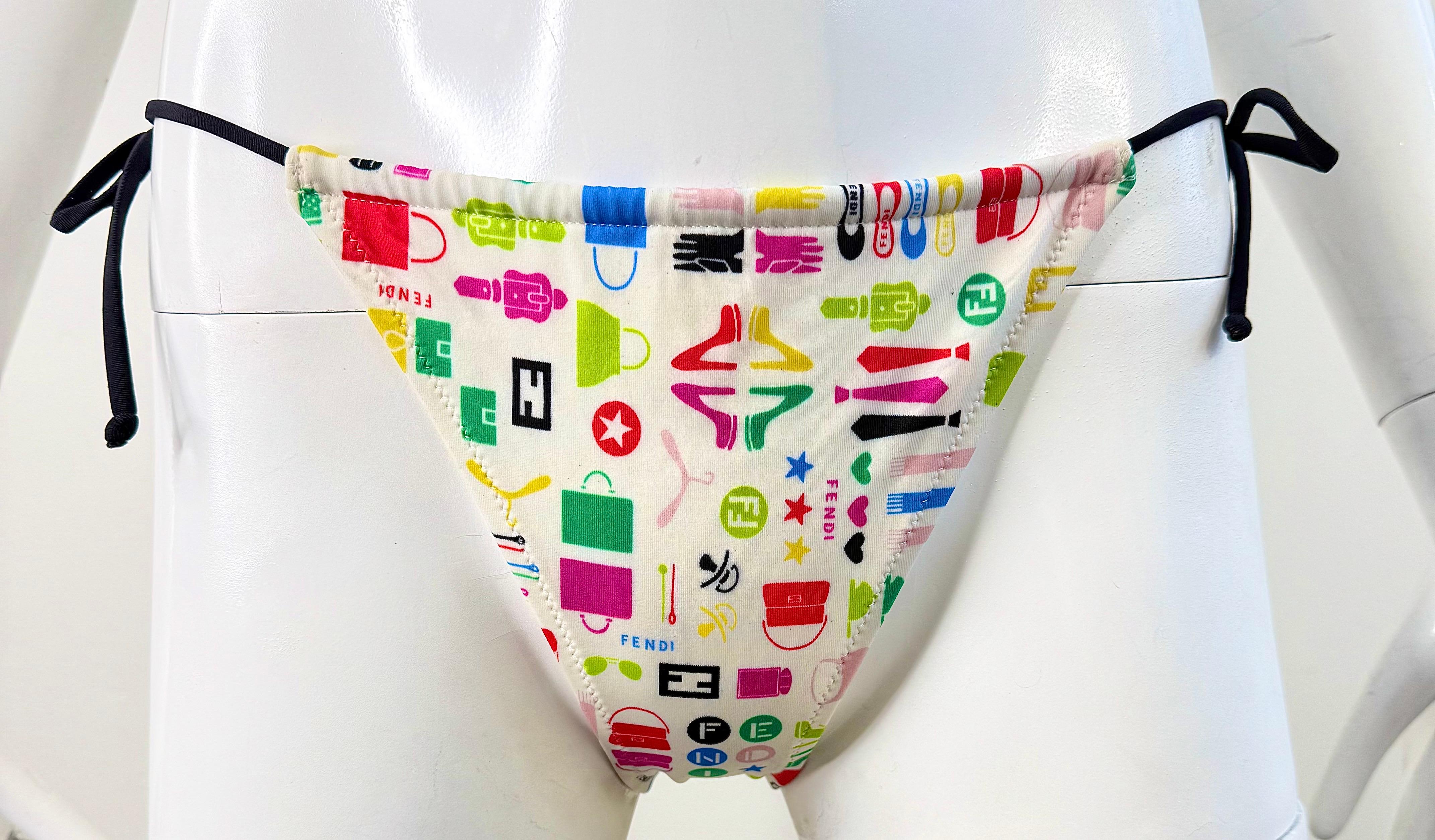 Fendi Karl Lagerfeld Icone Multicolore Bas de Bikini 2004 Rare Swimsuit 42 en vente 9