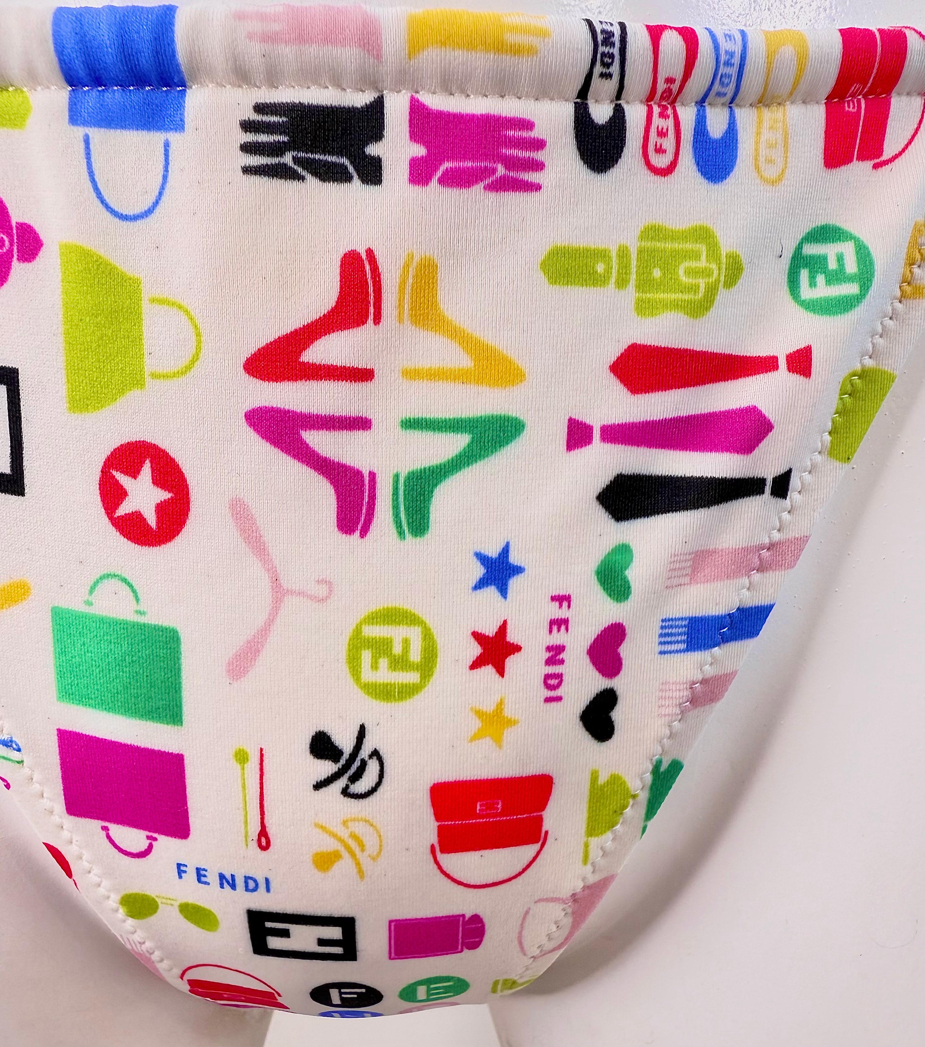 Fendi Karl Lagerfeld Icone Multicolore Bas de Bikini 2004 Rare Swimsuit 42 en vente 2