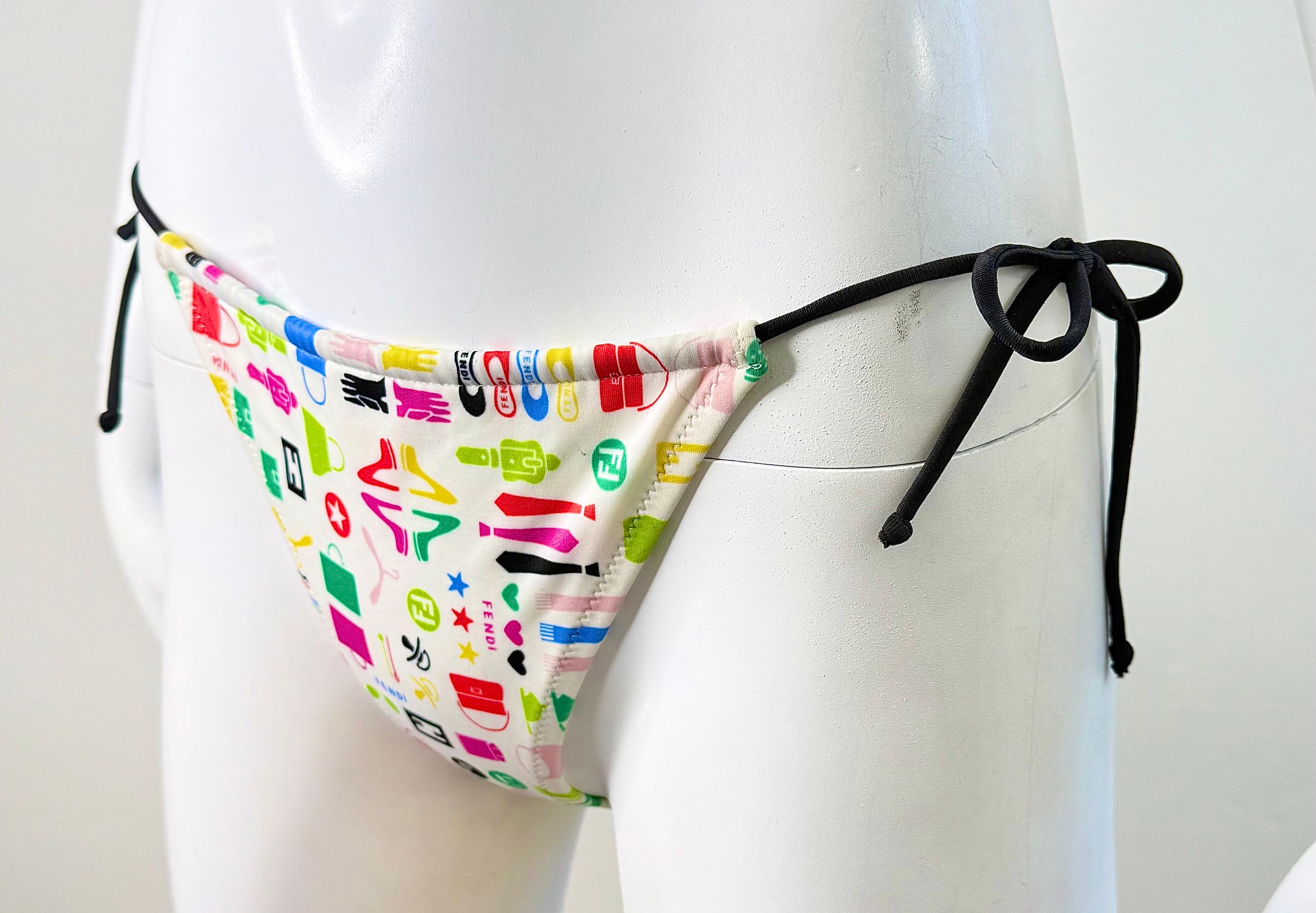 Fendi Karl Lagerfeld Icone Multicolore Bas de Bikini 2004 Rare Swimsuit 42 en vente 3
