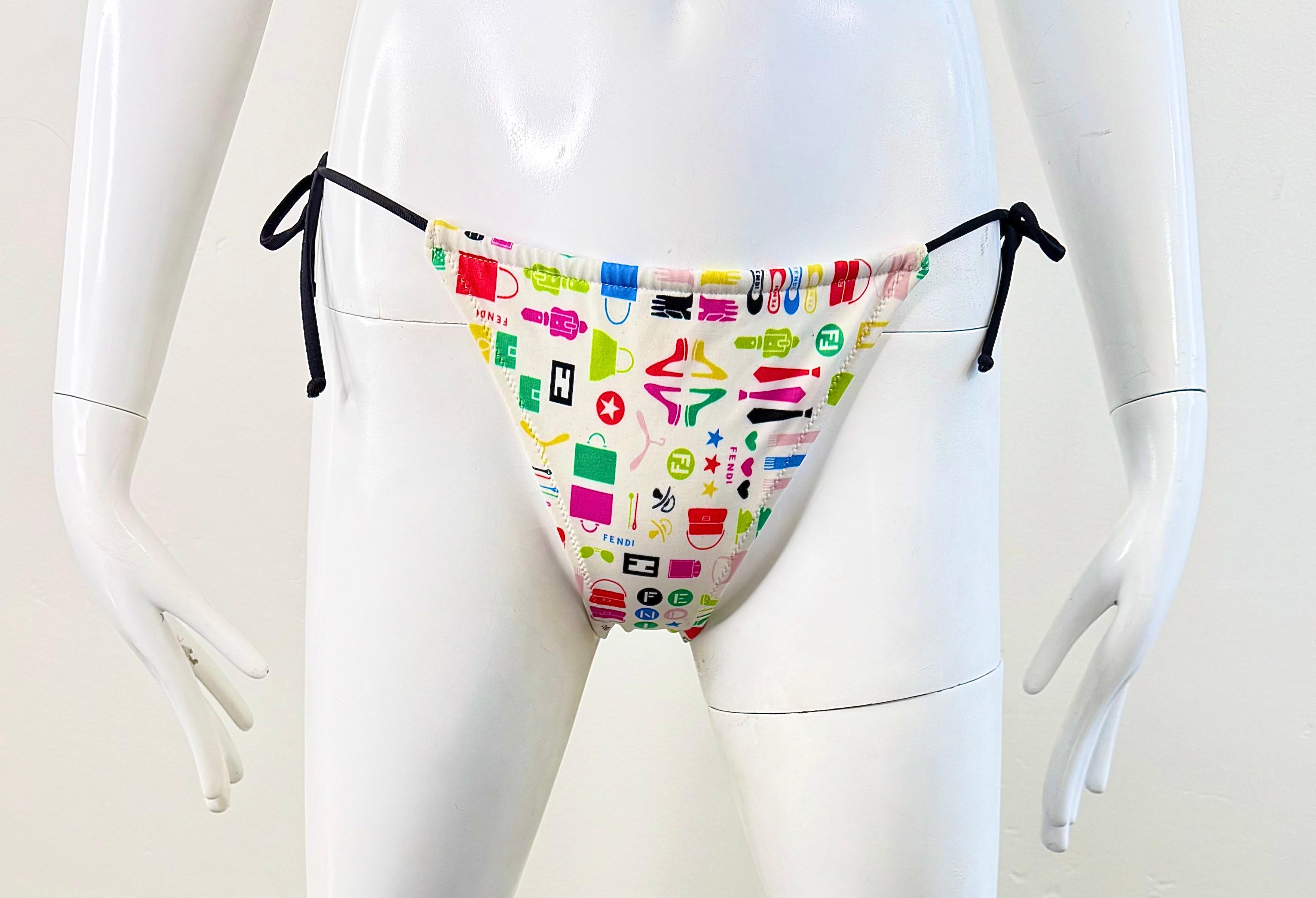 Fendi Karl Lagerfeld Icone Multicolore Bas de Bikini 2004 Rare Swimsuit 42 en vente 4