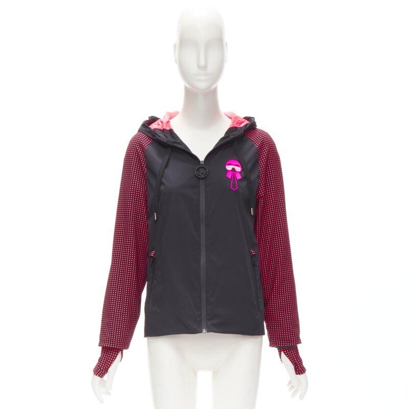 FENDI Karl Loves negro rosa lunares nylon activewear cazadora cortaviento en venta 5
