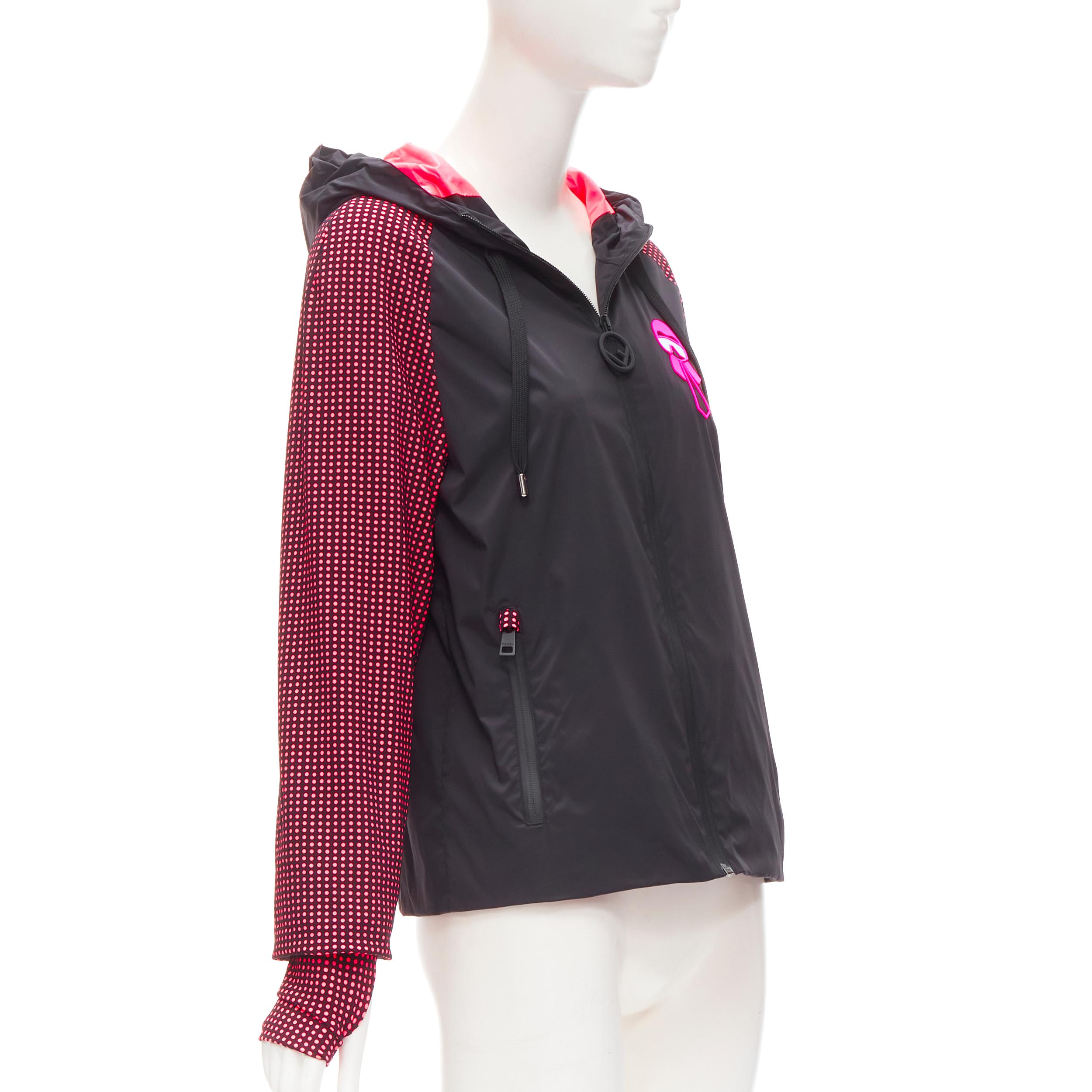 FENDI Karl Loves black pink polka dot nylon activewear windbreaker jacket In Excellent Condition For Sale In Hong Kong, NT