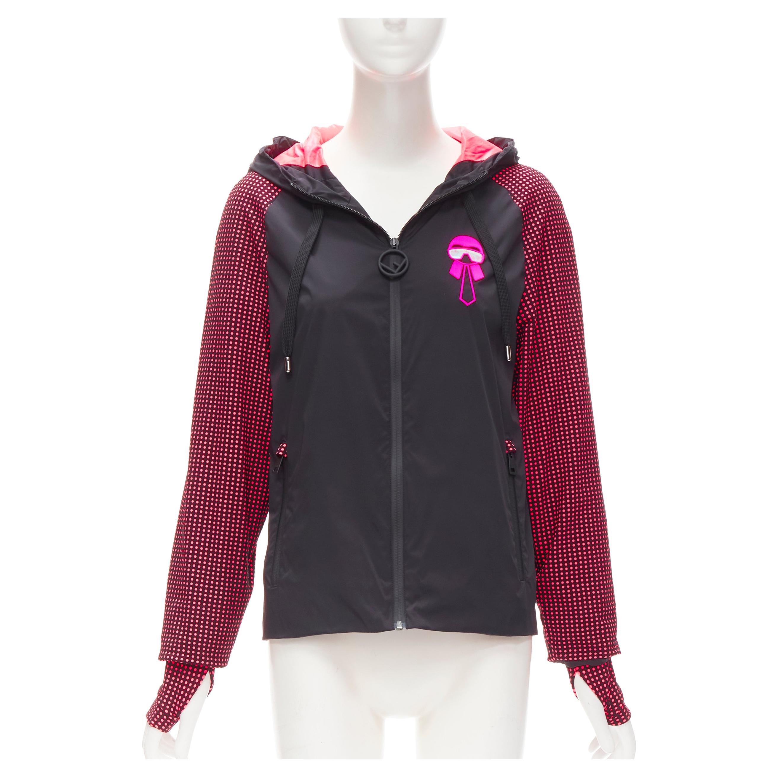 FENDI Karl Loves black pink polka dot nylon activewear windbreaker jacket For Sale