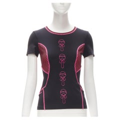 FENDI Karl Loves black pink print neon overstitch scuba top XS