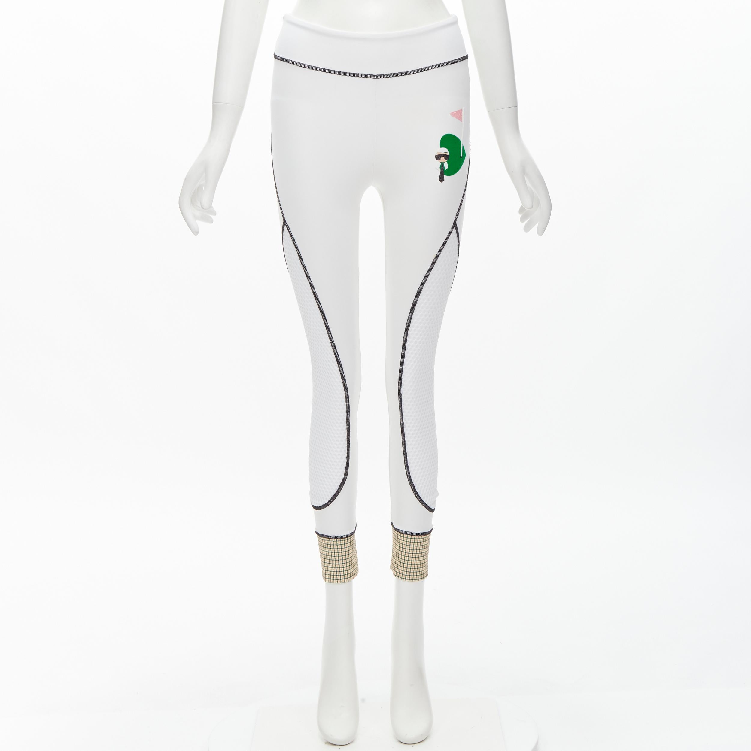 FENDI Karl Loves - Pantalon legging à mailles blanches surpiquées avec insert de golf XS en vente 5