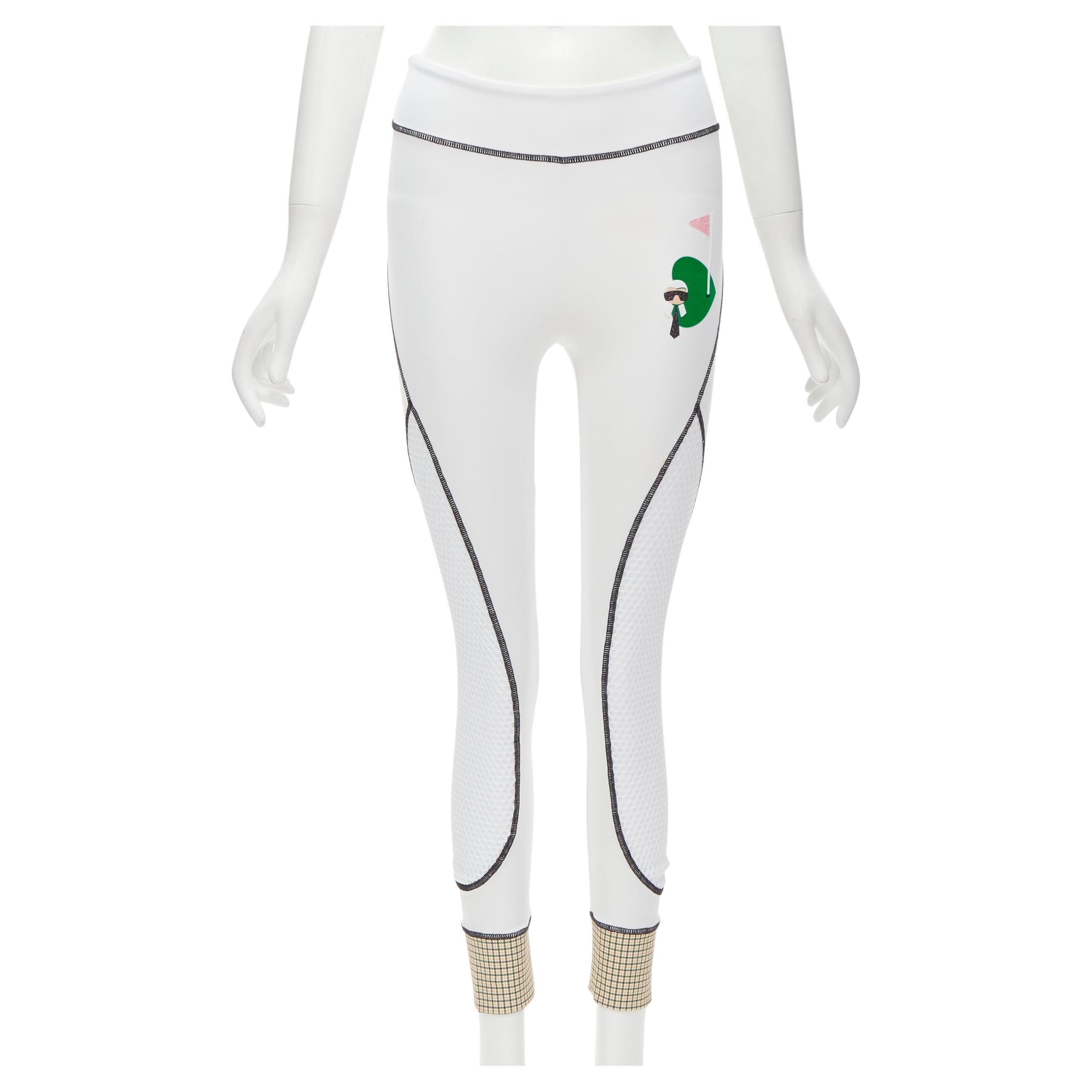 FENDI Karl Loves - Pantalon legging à mailles blanches surpiquées avec insert de golf XS
