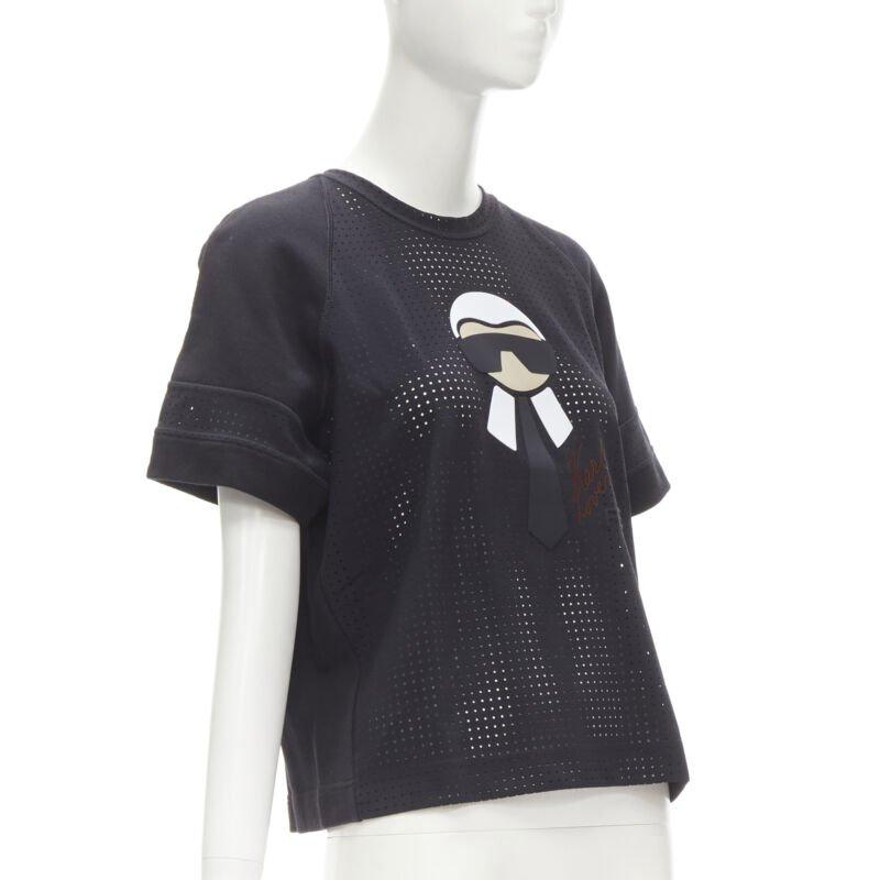 Nero FENDI Karl Loves Karlito top in felpa nera traforata S in vendita