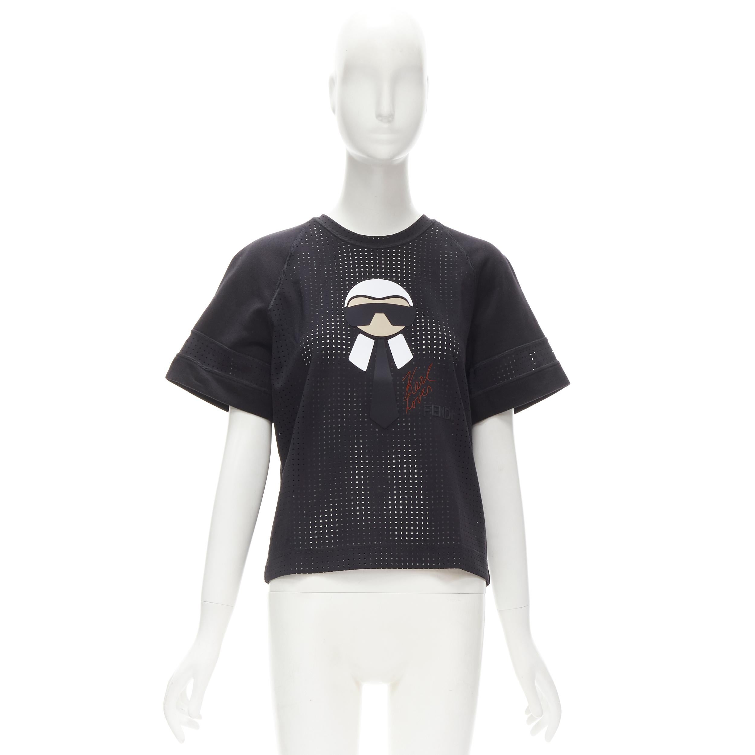 Women's FENDI Karl Loves Karlito black perforated sweatshirt top S For Sale