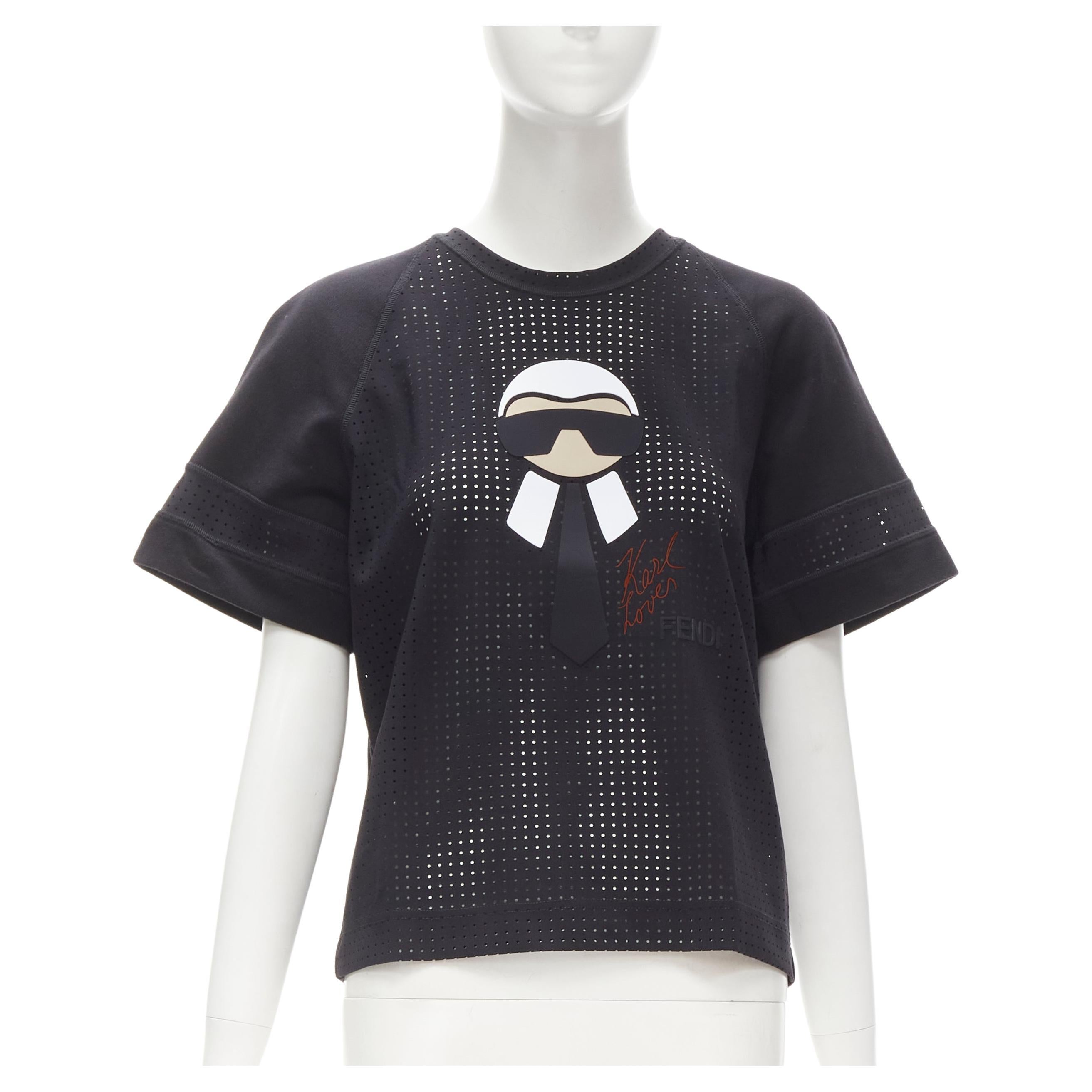 FENDI Karl Loves Karlito black perforated sweatshirt top S For Sale