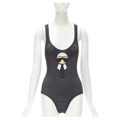 FENDI Karl Loves Karlito black white perforated one piece swimsuit bodysuit
