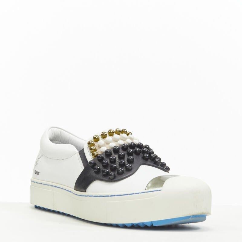 FENDI Karl Loves studded Karlito white leather skate sneakers EU36.5 In Excellent Condition In Hong Kong, NT