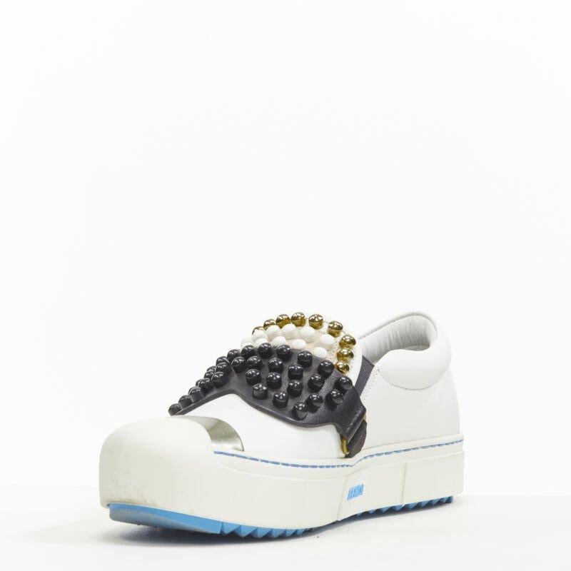 Gray FENDI Karl Loves studded Karlito white leather skate sneakers EU36.5 For Sale