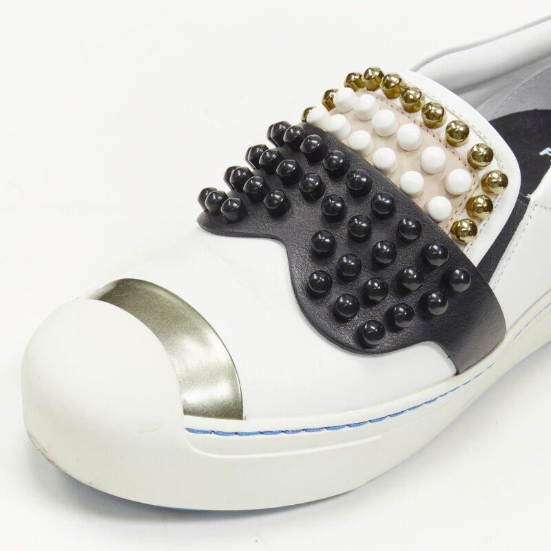 FENDI Karl Loves studded Karlito white leather skate sneakers EU36.5 For Sale 1