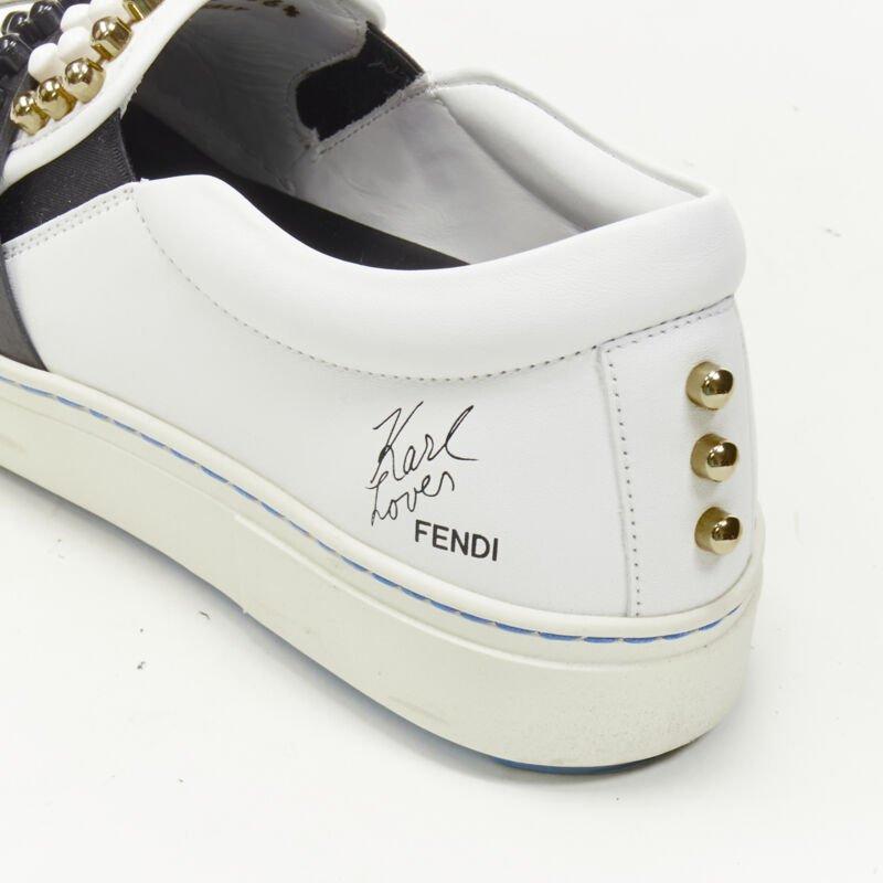 FENDI Karl Loves studded Karlito white leather skate sneakers EU36.5 4