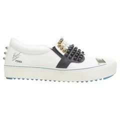 FENDI Karl Loves studded Karlito white leather skate sneakers EU36.5