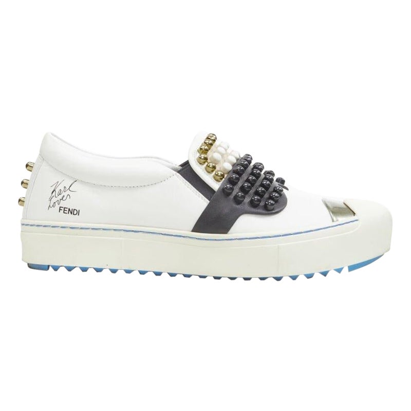 FENDI Karl Loves gestufte Karlito-Turnschuhe aus weißem Leder EU36,5