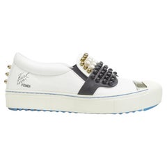 FENDI Karl Loves studded Karlito white leather skate sneakers EU36.5