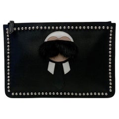 Fendi Karlito Black Leather Pouch Clutch Bag 
