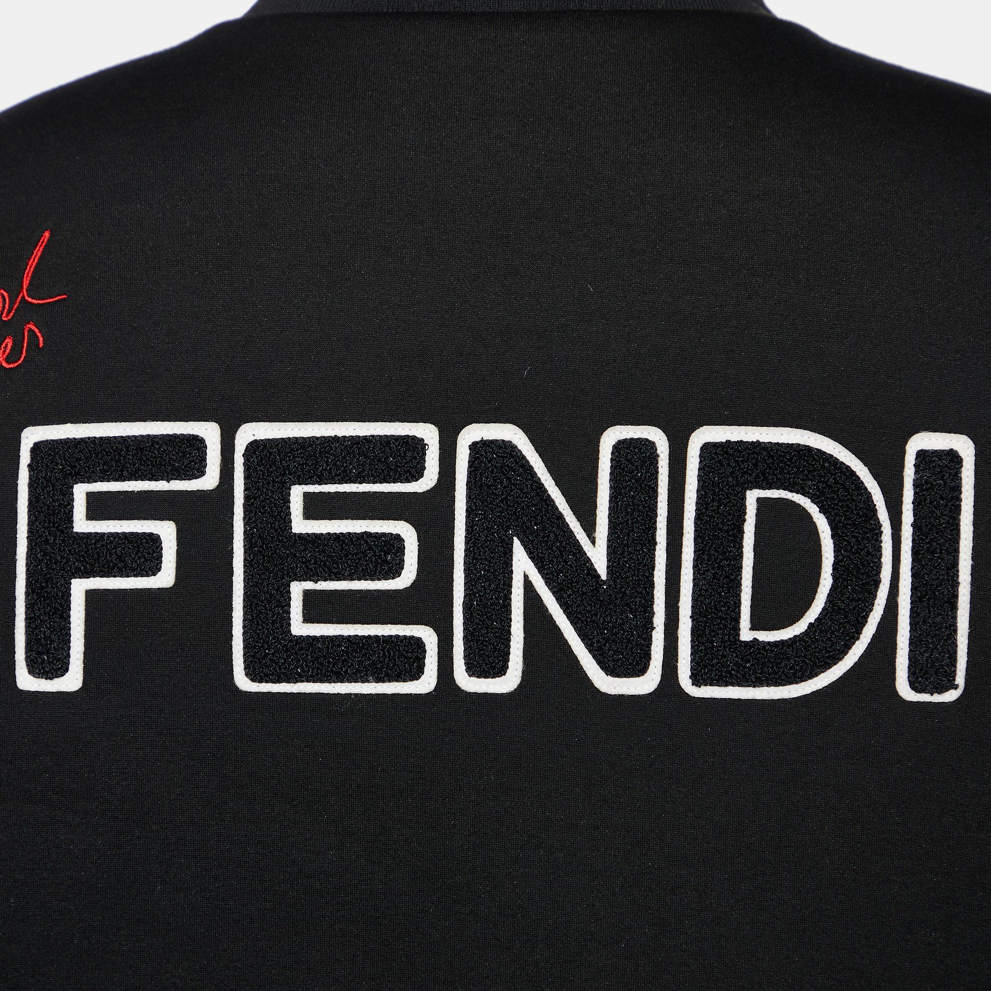 Fendi Karlito Black Logo Applique Detail Quilted Down Bomber Jacket S 1