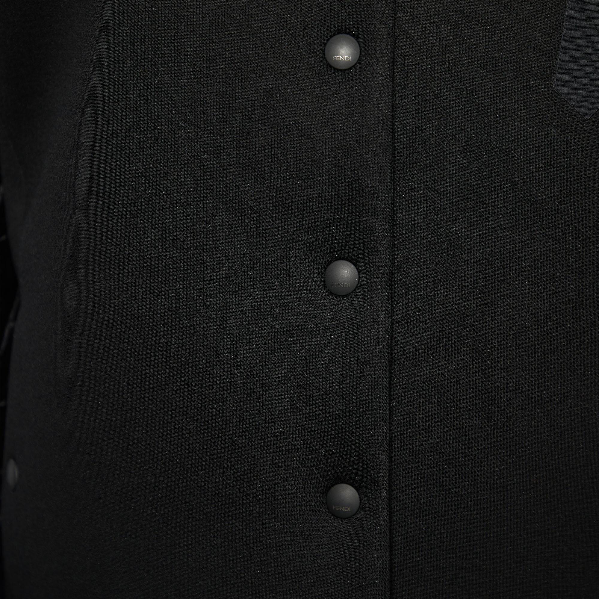 Fendi Karlito Black Logo Applique Detail Quilted Down Bomber Jacket S 2