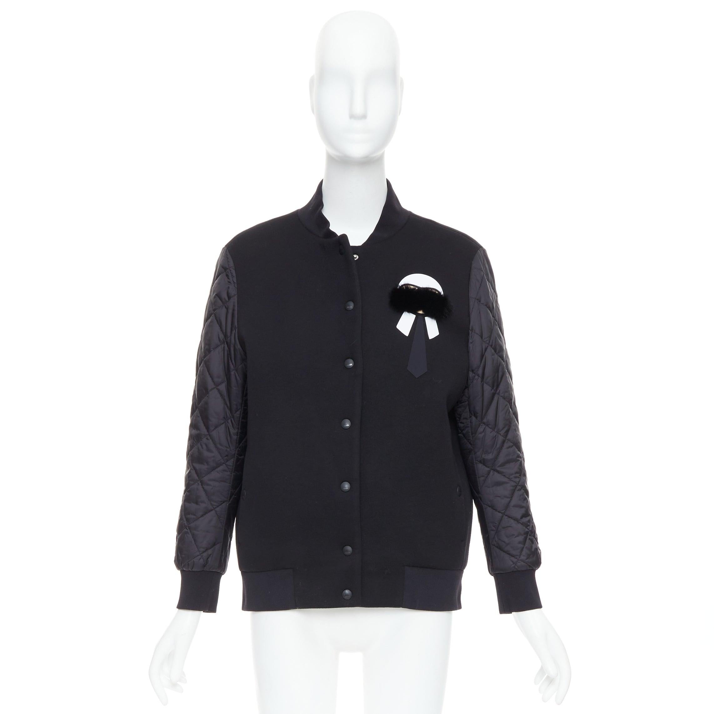 Fendi Karlito, bomber trapuntato nero in misto modal e pelliccia IT38 XS in vendita 5