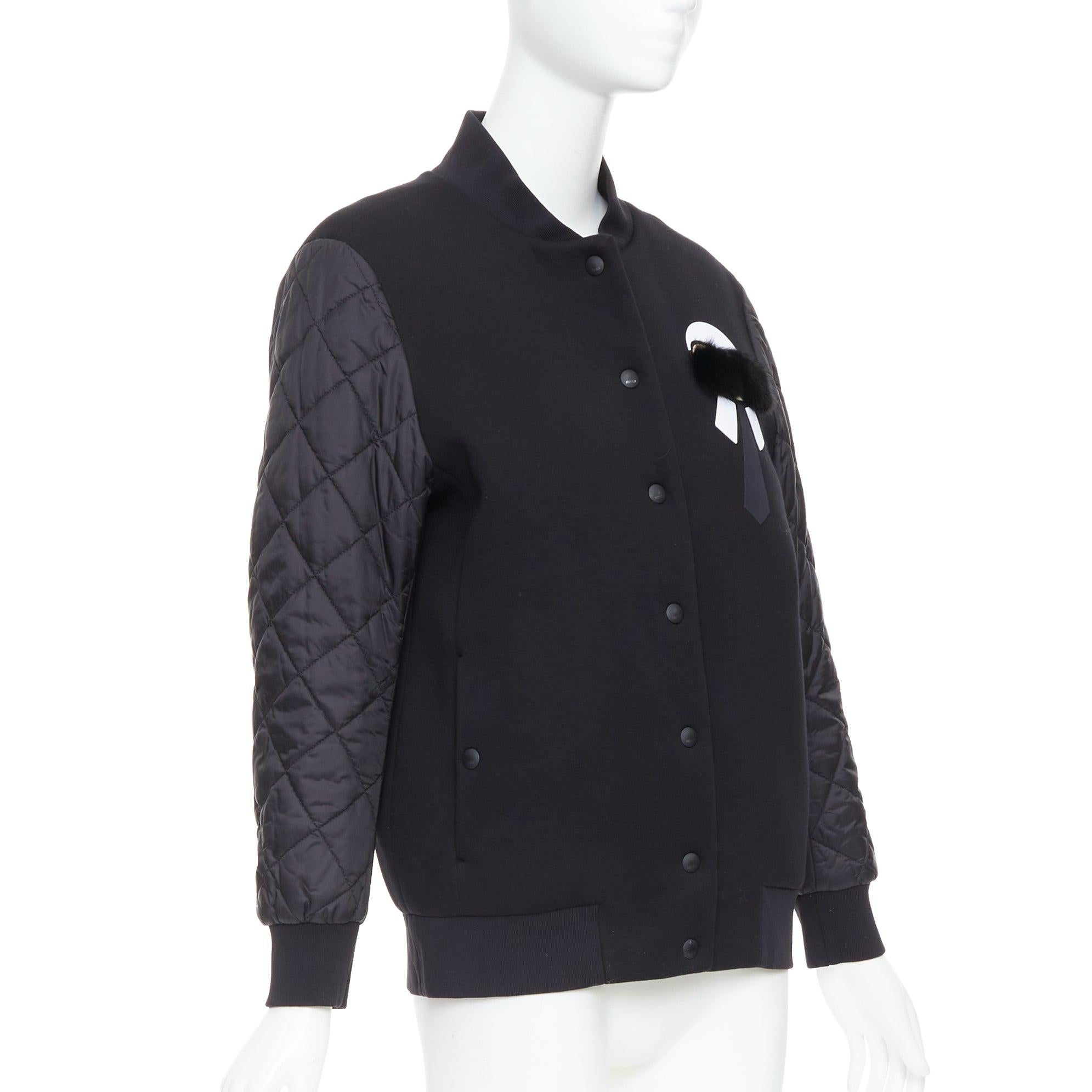 Fendi Karlito, bomber trapuntato nero in misto modal e pelliccia IT38 XS In condizioni buone in vendita a Hong Kong, NT