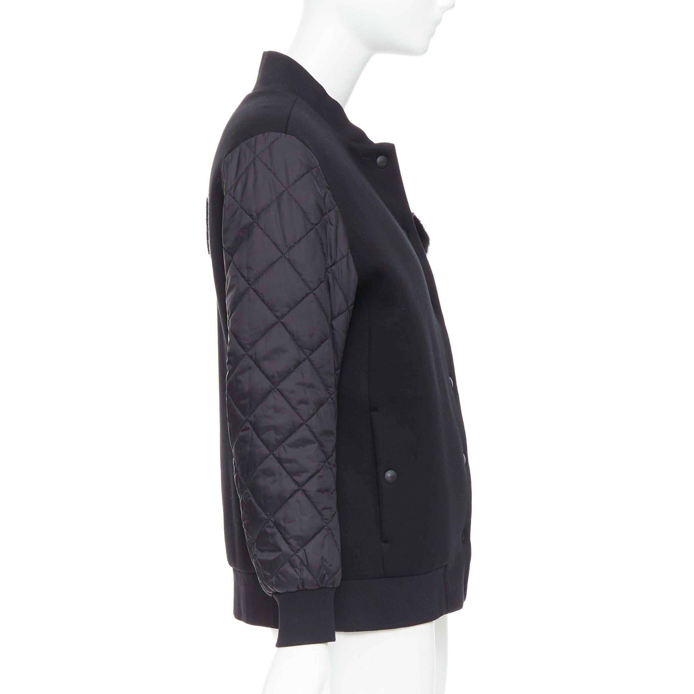 Donna Fendi Karlito, bomber trapuntato nero in misto modal e pelliccia IT38 XS in vendita