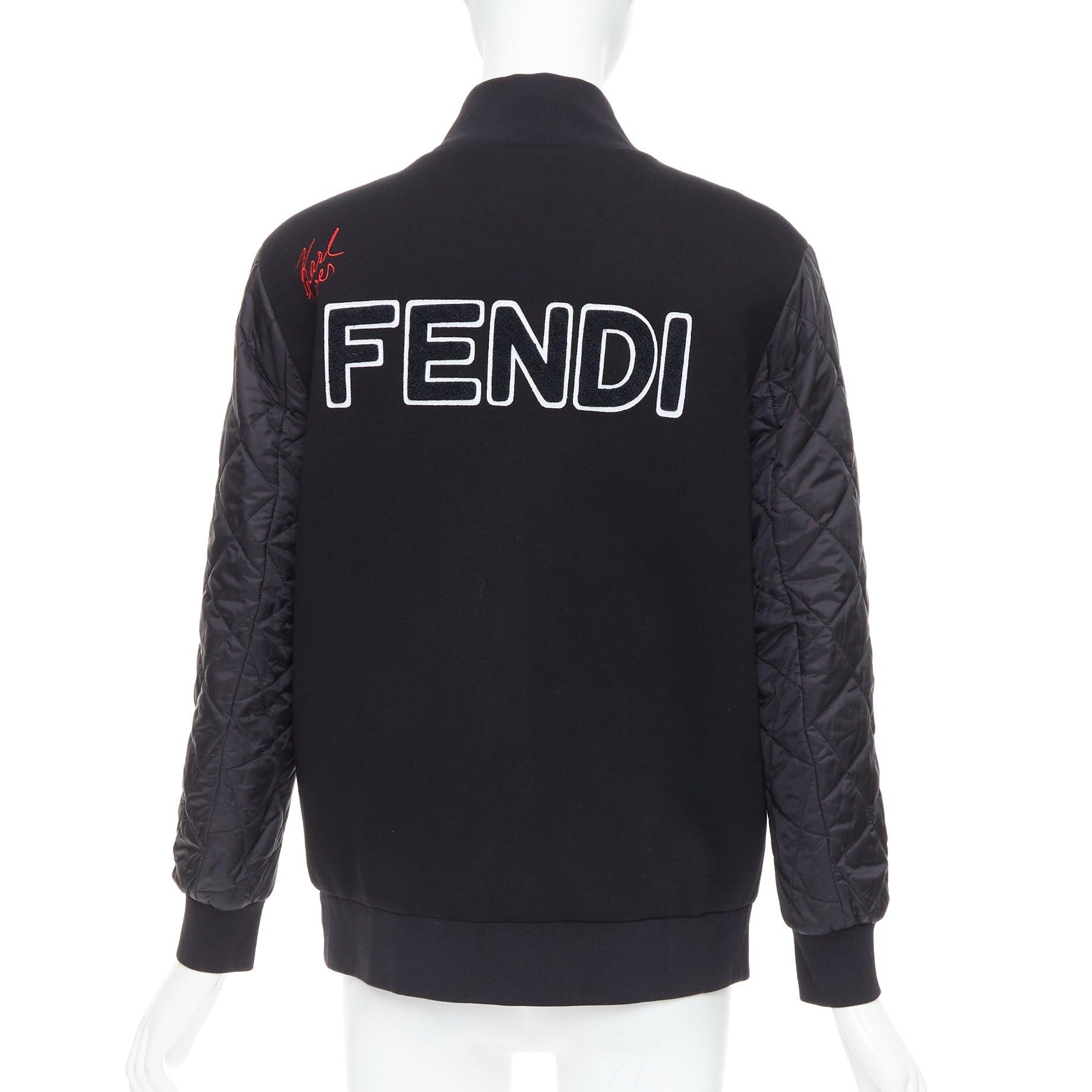Fendi Karlito, bomber trapuntato nero in misto modal e pelliccia IT38 XS in vendita 1