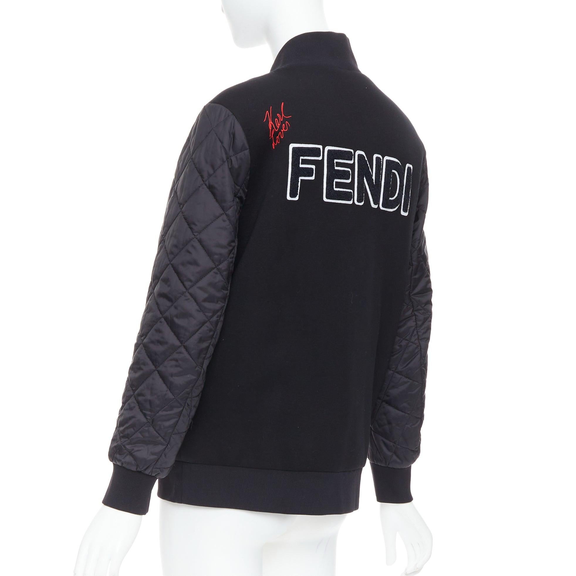 Fendi Karlito, bomber trapuntato nero in misto modal e pelliccia IT38 XS in vendita 2