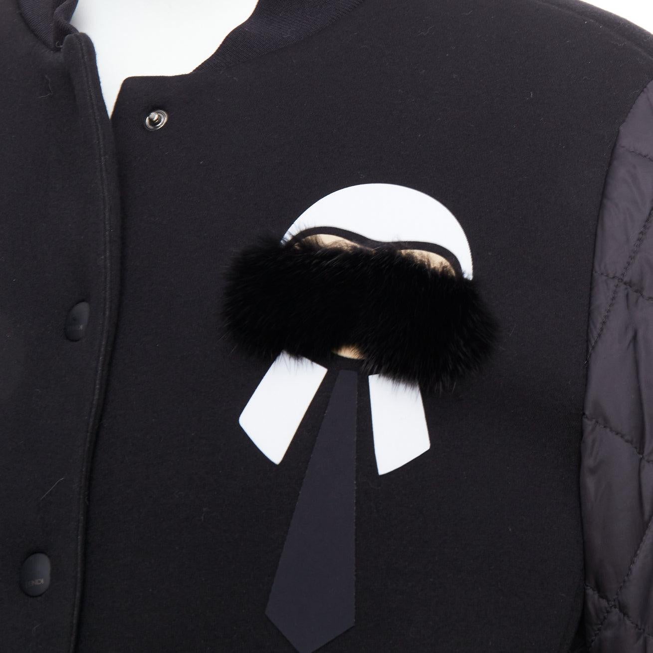 Fendi Karlito, bomber trapuntato nero in misto modal e pelliccia IT38 XS in vendita 3