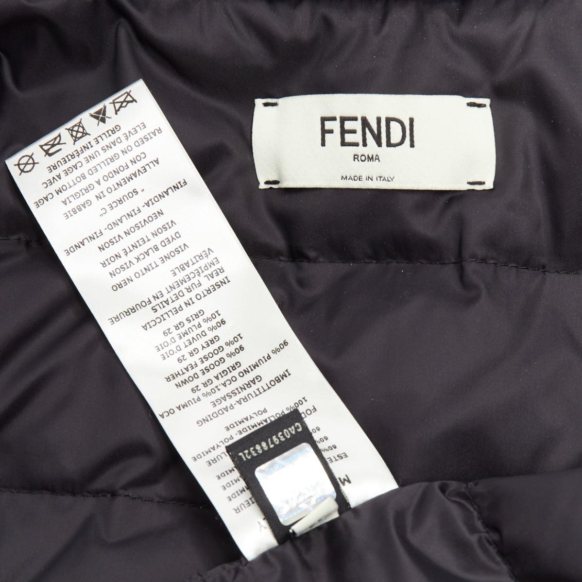 Fendi Karlito, bomber trapuntato nero in misto modal e pelliccia IT38 XS in vendita 4
