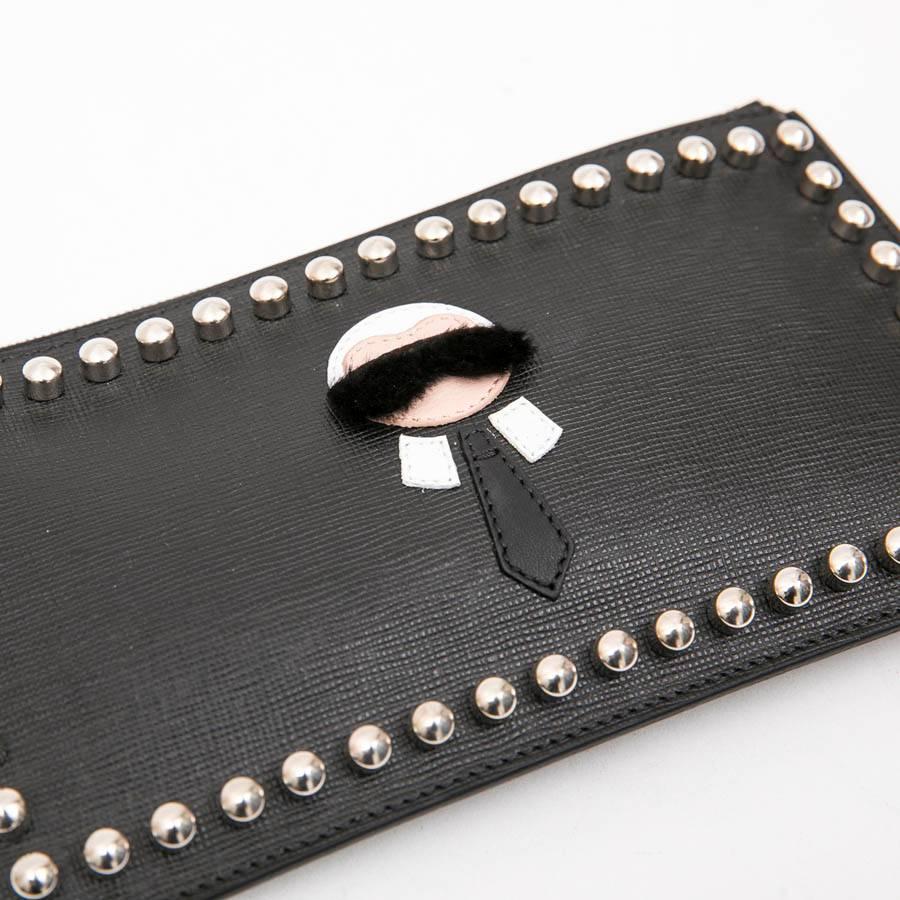 FENDI 'Karlito' by Karl Lagerfeld Clutch in Black Studded Leather In New Condition In Paris, FR