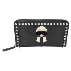 Fendi Karlito Karl Lagerfeld Leather Studded Continental Wallet