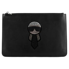 FENDI 8M0370 Karl Lagerfeld Karito Clutch bag Leather Black/SilverHardware