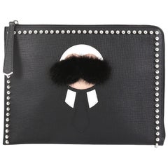 Fendi Karlito Pouch Studded Saffiano Leather Medium