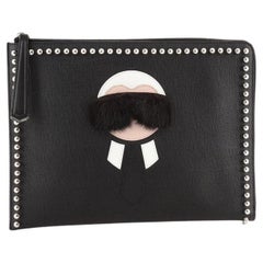 Fendi Karlito Pouch Studded Saffiano Leather Medium