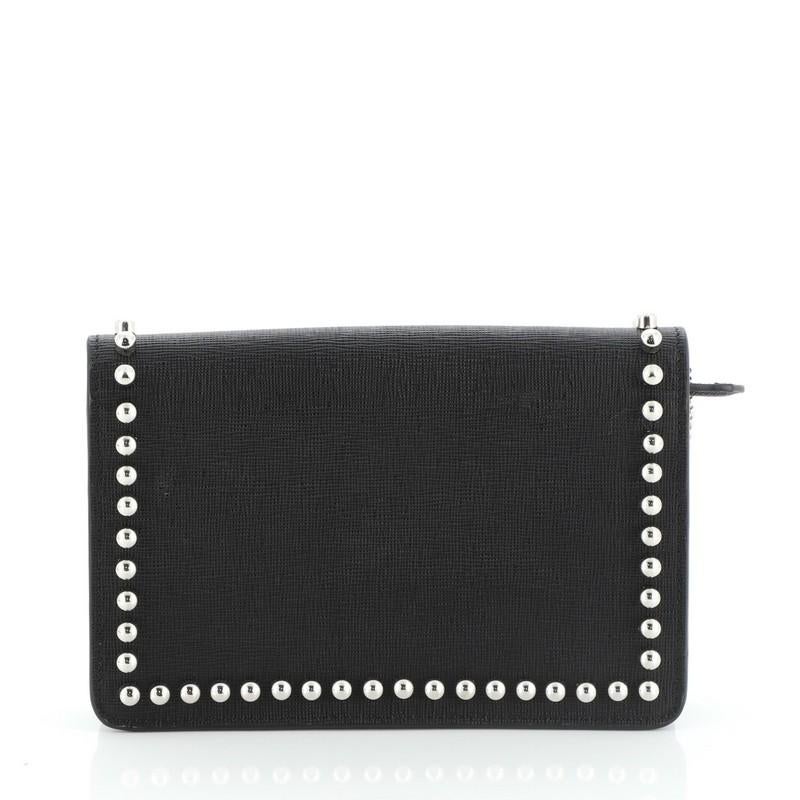 Fendi Karlito Wallet On Chain Studded Saffiano Leather  In Good Condition In NY, NY