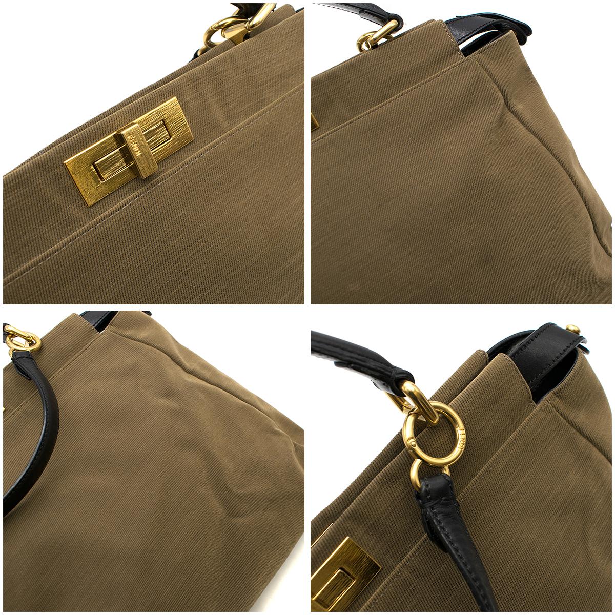 Brown Fendi Khaki Canvas & Leather Peekaboo Bag