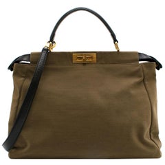 Fendi Khaki Canvas & Leather Peekaboo Bag