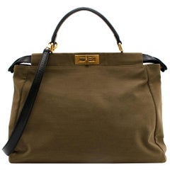 Fendi Khaki Canvas & Leather Peekaboo Bag