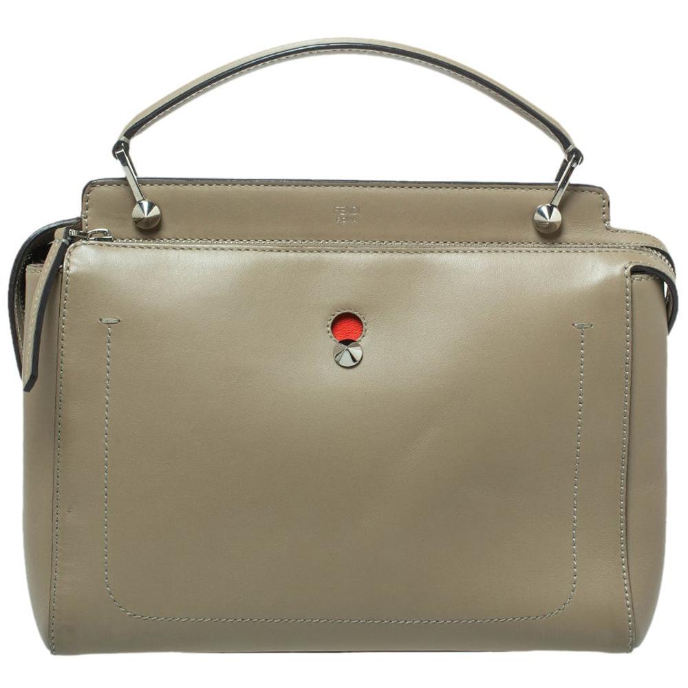 Fendi Khaki Green Leather Dotcom Top Handle Bag