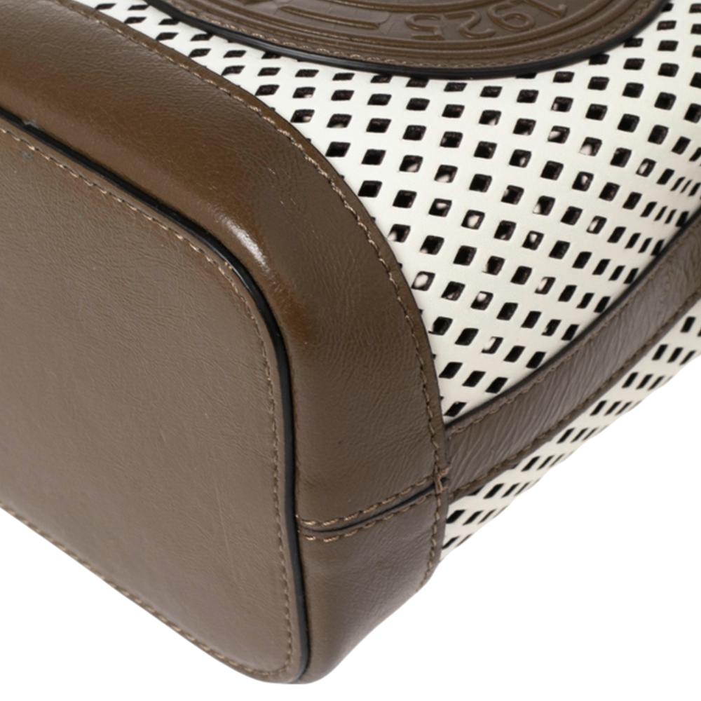 Fendi Khaki Green/White Perforated Leather Mini Mon Tresor Drawstring Bucket Bag 1
