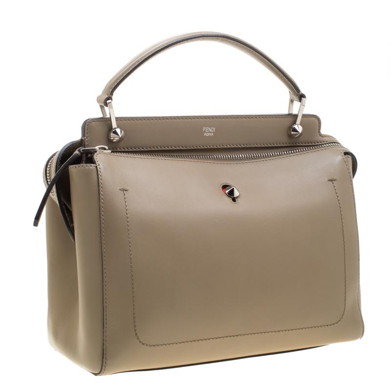 Brown Fendi Khaki Leather Dotcom Top Handle Bag