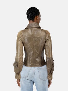 Fendi Khaki Leather Sleeve Pocket Jacket Size M