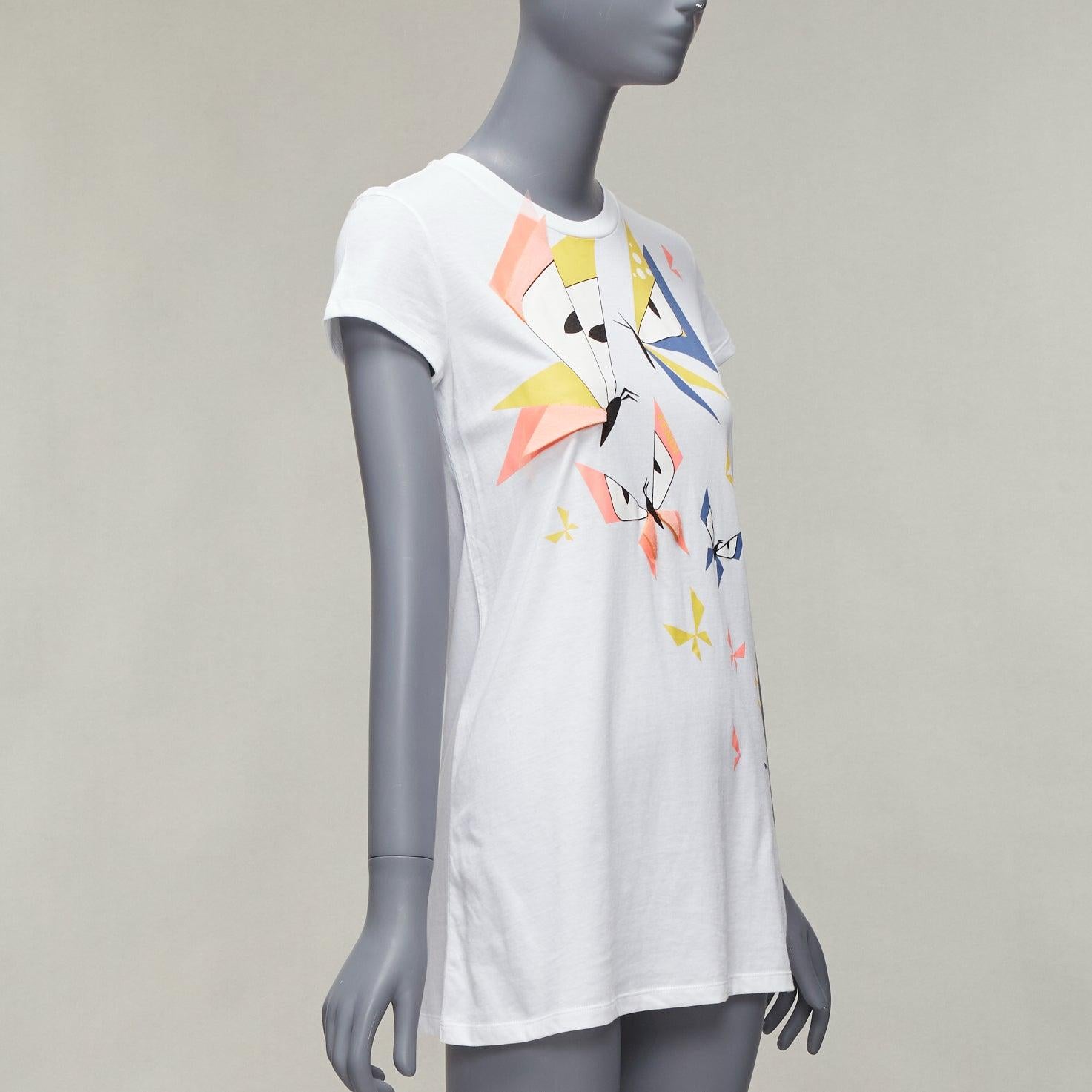 FENDI KIDS Angry Monster Butterfly applique white cap sleeve long tshirt 12Y XS In Excellent Condition For Sale In Hong Kong, NT