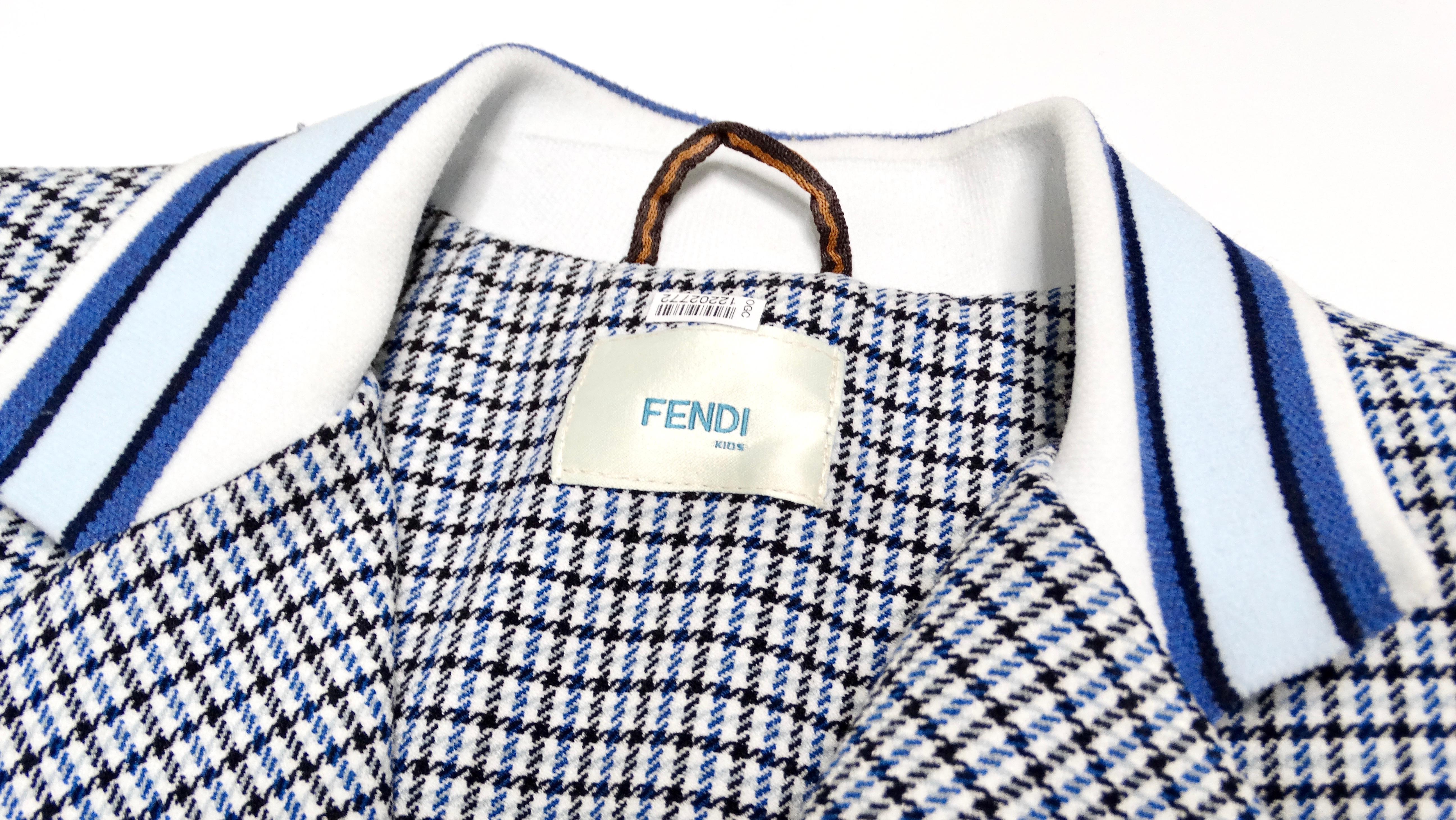Gray Fendi Kids Houndstooth Blue & Black Blazer For Sale