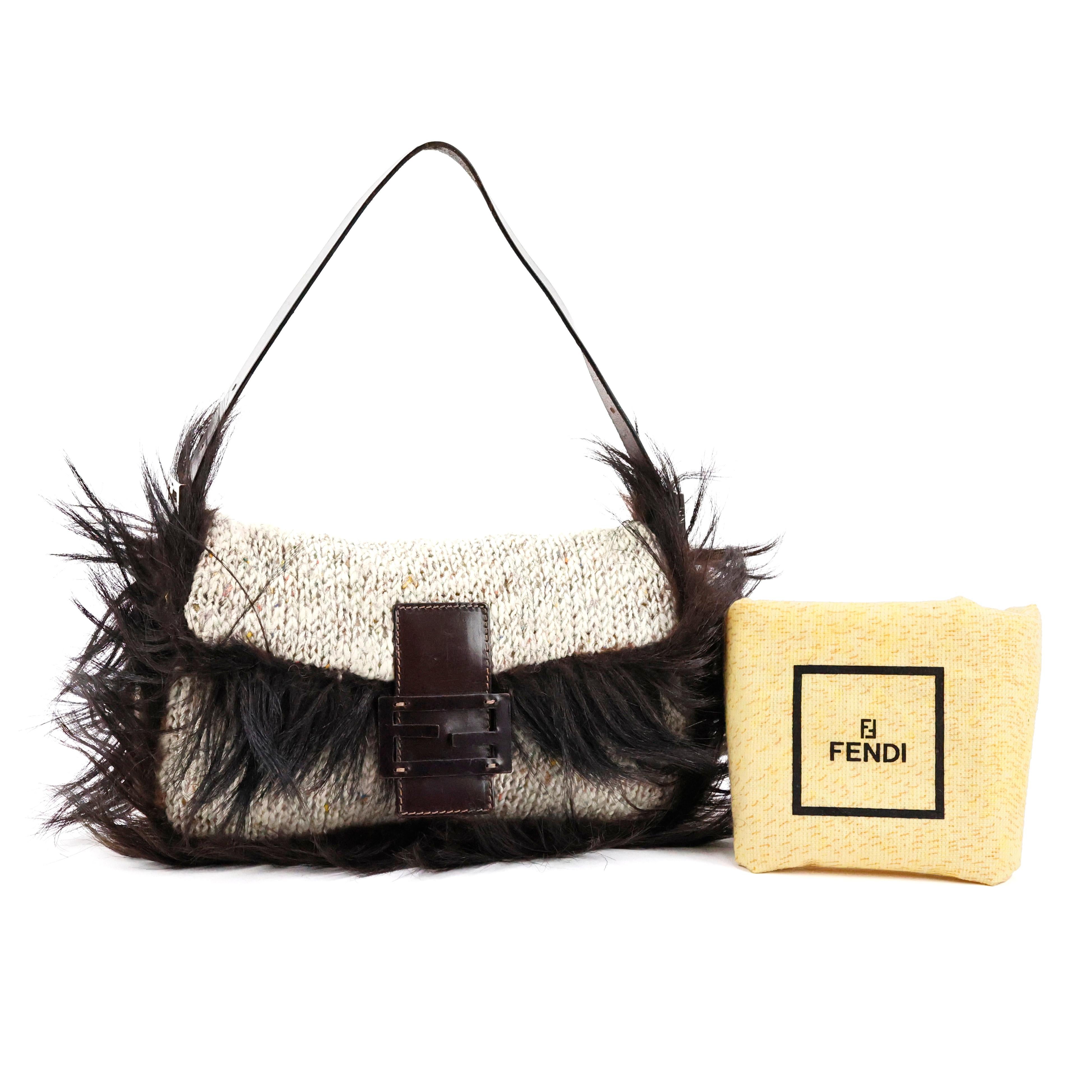 Fendi Knitted Baguette with Fur For Sale 1