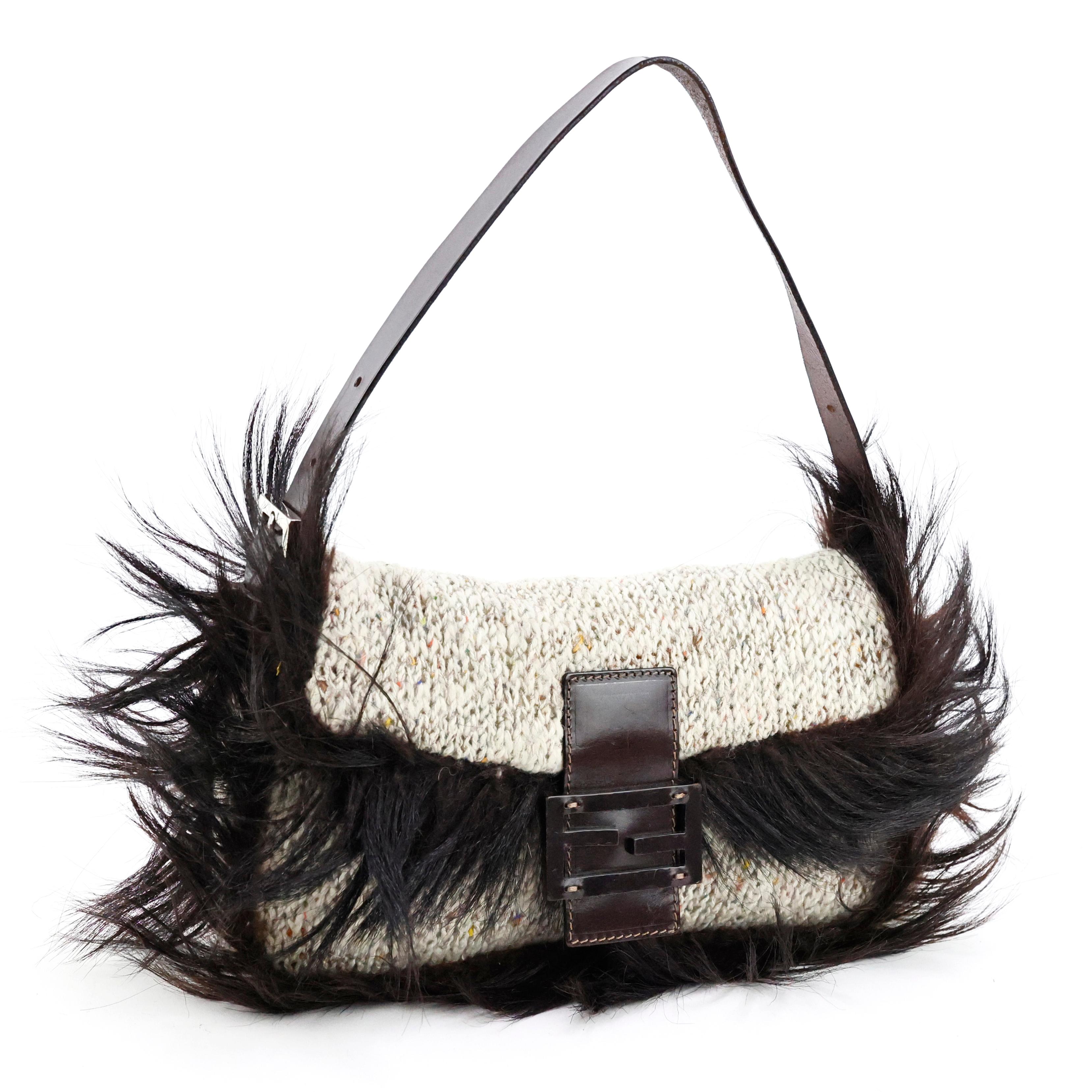Fendi Knitted Baguette with Fur For Sale 2