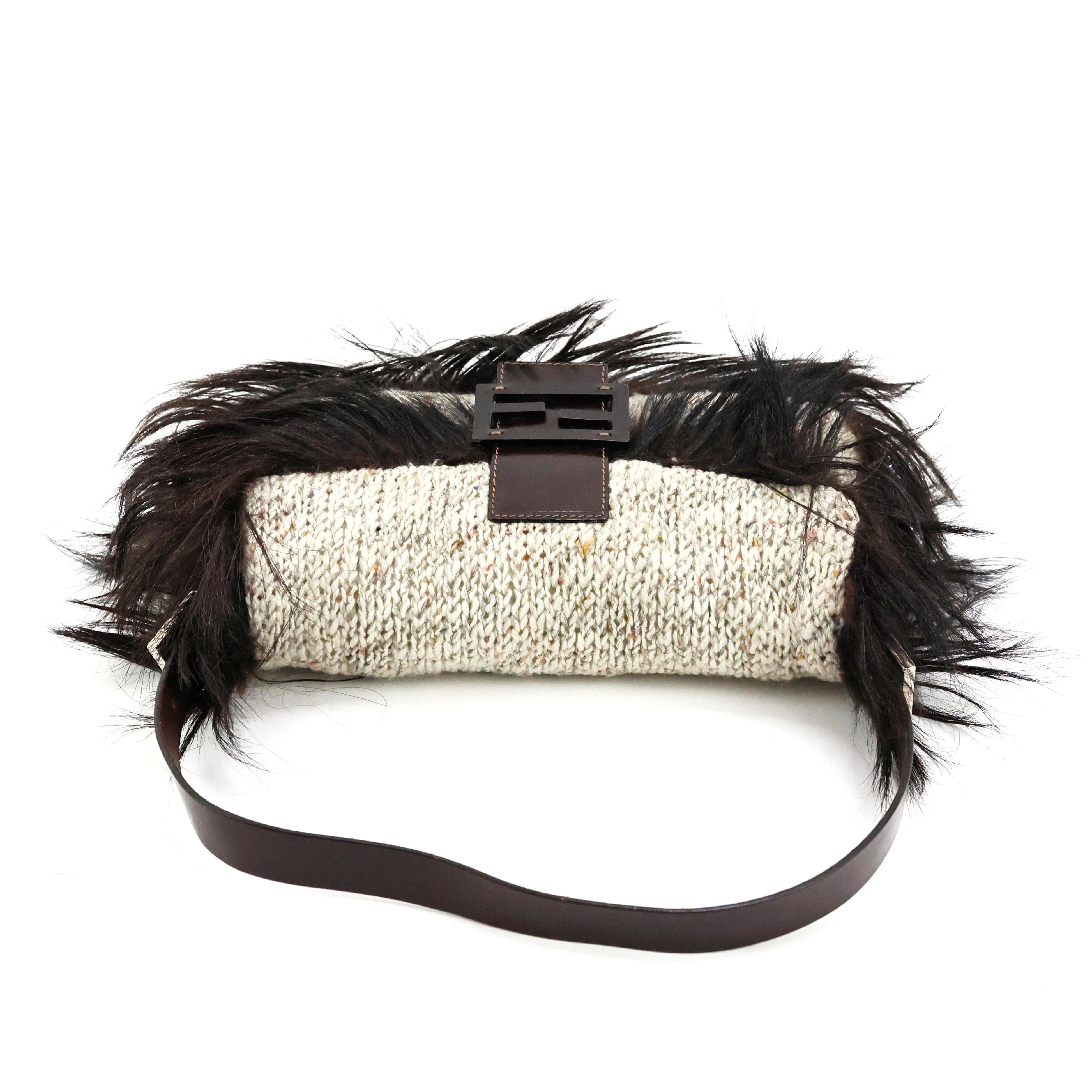 Fendi Knitted Baguette with Fur For Sale 3